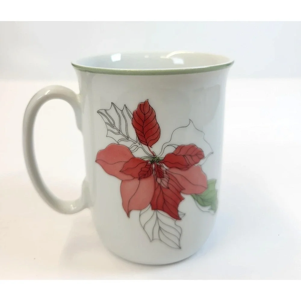 Vintage 1982 Block Spal Poinsettia Beer Mug Christmas Porcelain White Portugal
